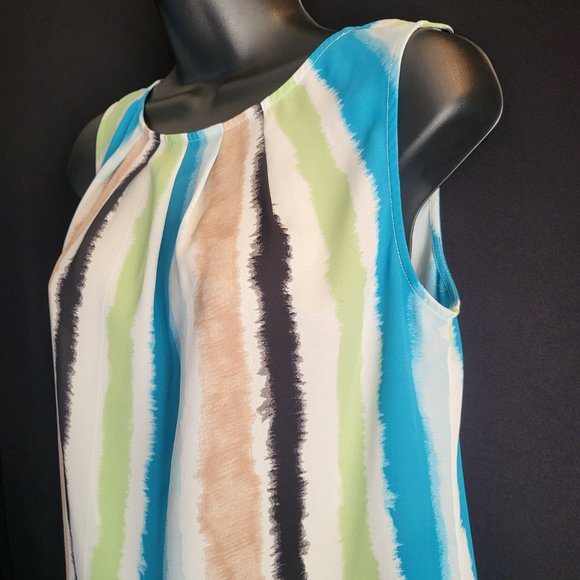 WORTHINGTON Womens Size XS Sleeveless Blouse, White w/ Colorful Stripes, EUC - Picture 4 of 10